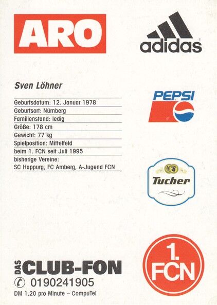 Autogramm Fussball | 1. FC Nürnberg | 1996 | Sven LÖHNER