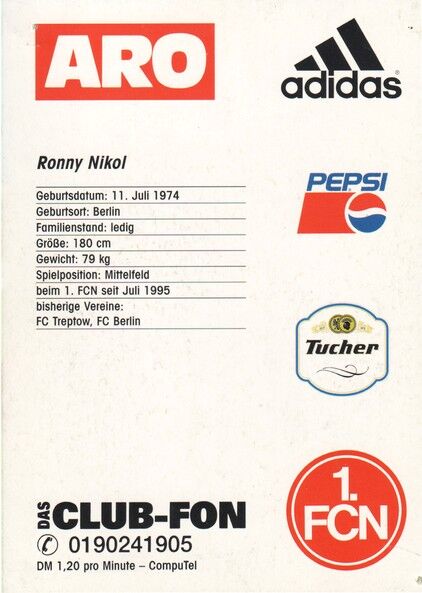 Autogramm Fussball | 1. FC Nürnberg | 1996 | Ronny NIKOL