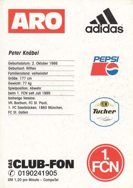 Autogramm Fussball | 1. FC Nürnberg | 1996 | Peter KNÄBEL