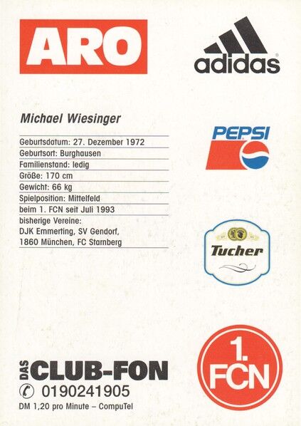 Autogramm Fussball | 1. FC Nürnberg | 1996 | Michael WIESINGER (1)