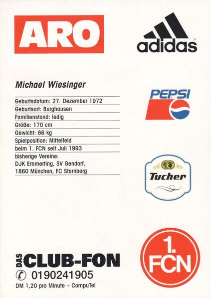 Autogramm Fussball | 1. FC Nürnberg | 1996 | Michael WIESINGER (2)