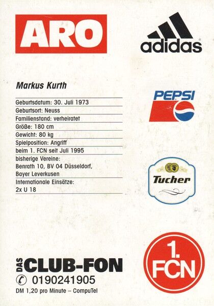 Autogramm Fussball | 1. FC Nürnberg | 1996 | Markus KURTH
