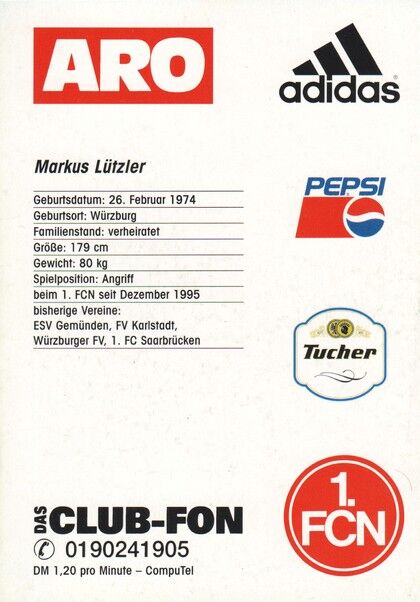 Autogramm Fussball | 1. FC Nürnberg | 1996 | Markus LÜTZLER