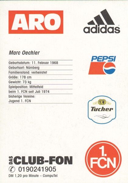 Autogramm Fussball | 1. FC Nürnberg | 1996 | Marc OECHLER
