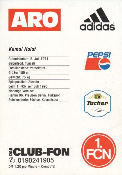 Autogramm Fussball | 1. FC Nürnberg | 1996 | Kemal HALAT