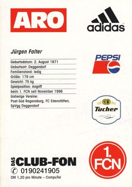 Autogramm Fussball | 1. FC Nürnberg | 1996 | Jürgen FALTER (2)