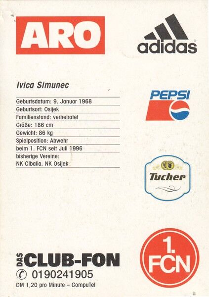 Autogramm Fussball | 1. FC Nürnberg | 1996 | Ivica SIMUNEC