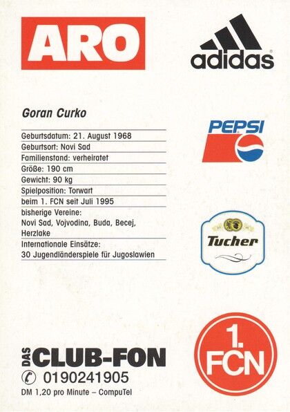 Autogramm Fussball | 1. FC Nürnberg | 1996 | Goran CURKO