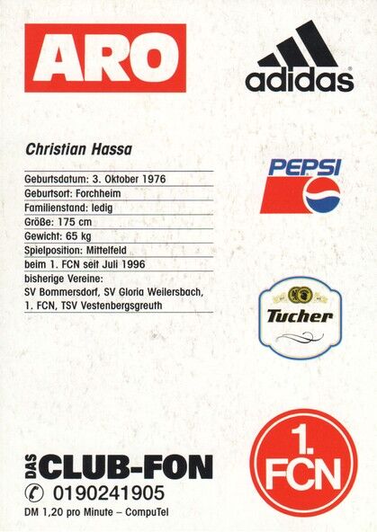 Autogramm Fussball | 1. FC Nürnberg | 1996 | Christian HASSA