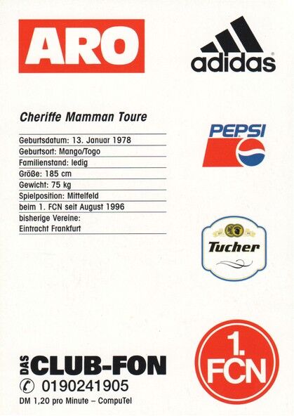 Autogramm Fussball | 1. FC Nürnberg | 1996 | Cheriffe TOURE