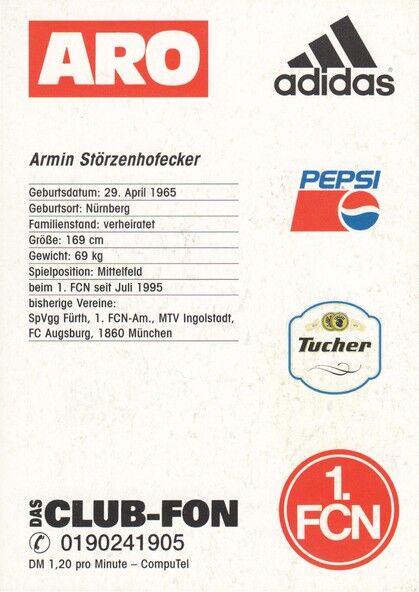 Autogramm Fussball | 1. FC Nürnberg | 1996 | Armin STÖRZENHOFECKER