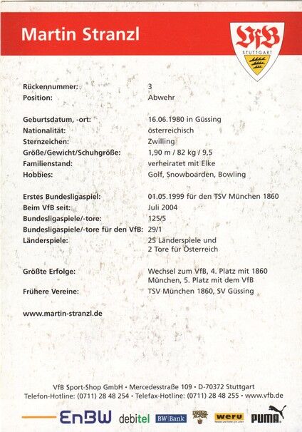 Autogramm Fussball | VfB Stuttgart | 2005 | Martin STRANZL