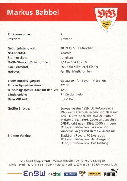 Autogramm Fussball | VfB Stuttgart | 2005 | Markus BABBEL