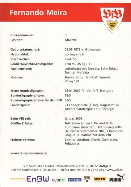 Autogramm Fussball | VfB Stuttgart | 2005 | Fernando MEIRA