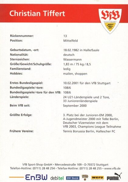 Autogramm Fussball | VfB Stuttgart | 2005 | Christian TIFFERT
