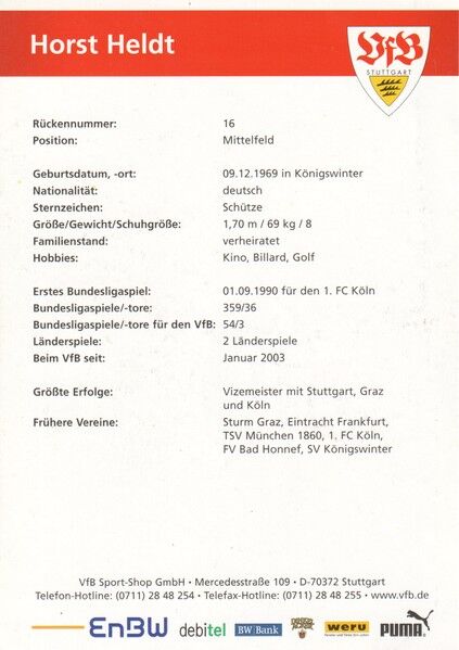 Autogramm Fussball | VfB Stuttgart | 2005 | Horst HELDT (1)