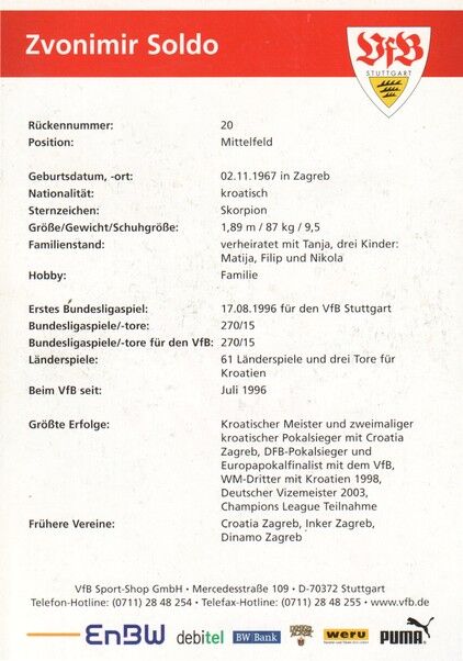 Autogramm Fussball | VfB Stuttgart | 2005 | Zvonimir SOLDO