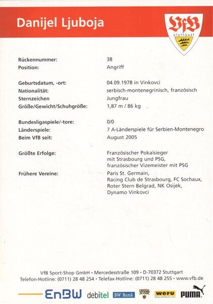 Autogramm Fussball | VfB Stuttgart | 2005 | Danijel LJUBOJA