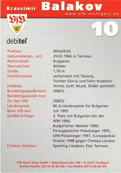Autogramm Fussball | VfB Stuttgart | 2002 | Krassimir BALAKOV