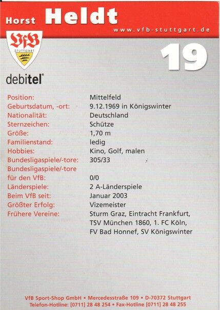 Autogramm Fussball | VfB Stuttgart | 2002 | Horst HELDT