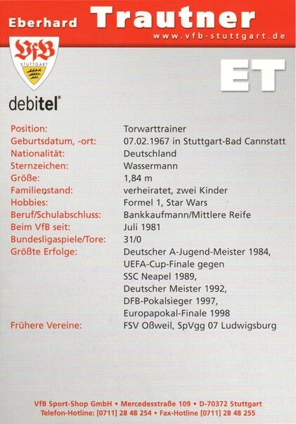 Autogramm Fussball | VfB Stuttgart | 2002 | Eberhard TRAUTNER