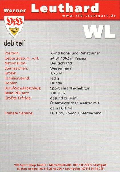 Autogramm Fussball | VfB Stuttgart | 2002 | Werner LEUTHARD