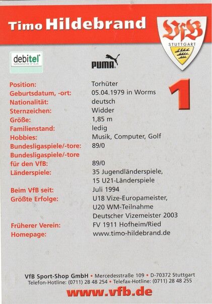 Autogramm Fussball | VfB Stuttgart | 2003 | Timo HILDEBRAND
