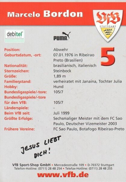 Autogramm Fussball | VfB Stuttgart | 2003 | Marcelo BORDON