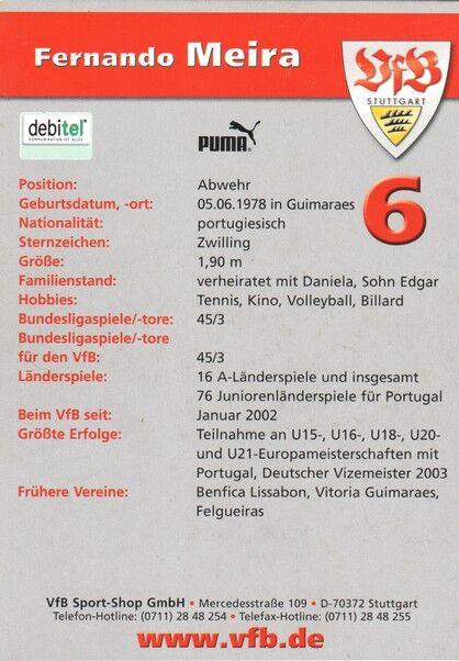 Autogramm Fussball | VfB Stuttgart | 2003 | Fernando MEIRA
