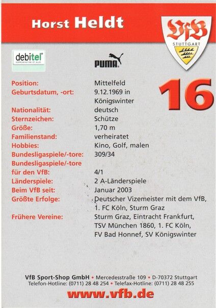 Autogramm Fussball | VfB Stuttgart | 2003 | Horst HELDT