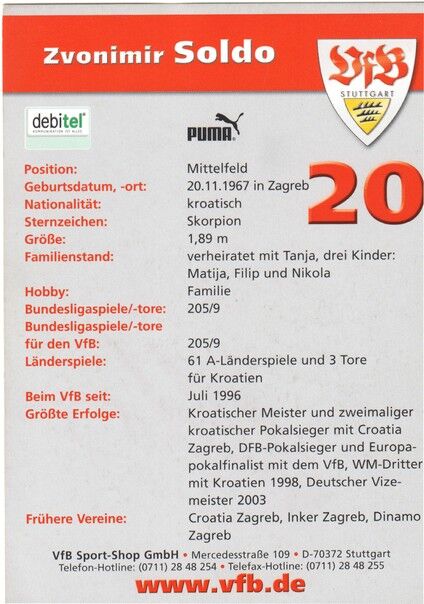 Autogramm Fussball | VfB Stuttgart | 2003 | Zvonimir SOLDO
