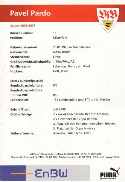 Autogramm Fussball | VfB Stuttgart | 2006 | Pavel PARDO