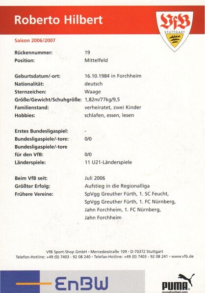 Autogramm Fussball | VfB Stuttgart | 2006 | Roberto HILBERT