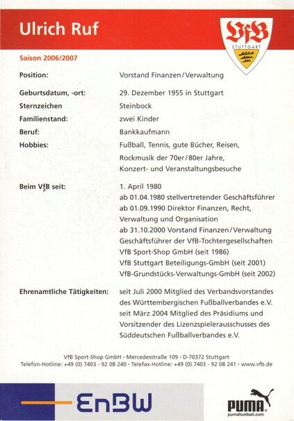 Autogramm Fussball | VfB Stuttgart | 2006 | Ulrich RUF