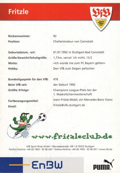 Autogramm Fussball | VfB Stuttgart | 2006 | FRITZLE (Maskottchen)