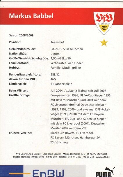 Autogramm Fussball | VfB Stuttgart | 2008 | Markus BABBEL