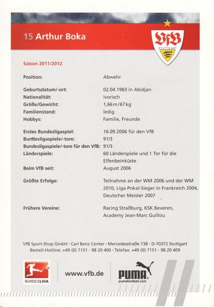 Autogramm Fussball | VfB Stuttgart | 2011 | Arthur BOKA