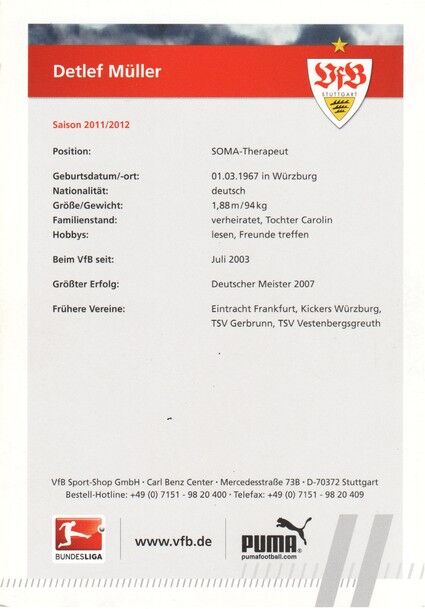 Autogramm Fussball | VfB Stuttgart | 2011 | Detlef MÜLLER