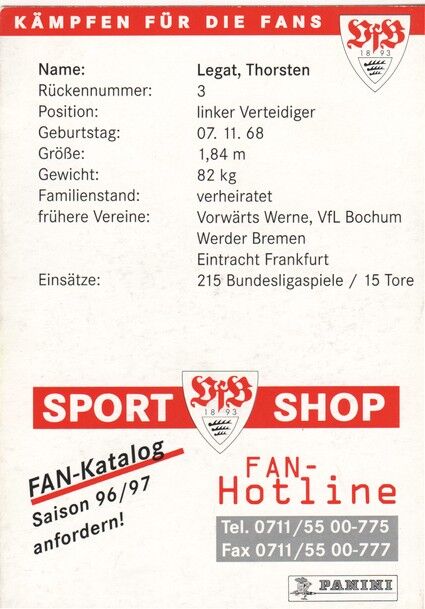 Autogramm Fussball | VfB Stuttgart | 1996 rot | Thorsten LEGAT