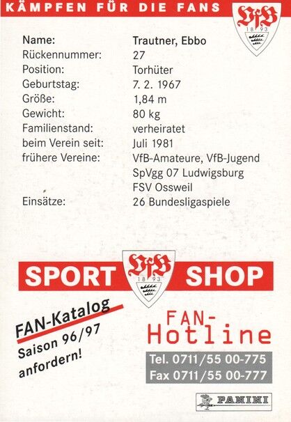 Autogramm Fussball | VfB Stuttgart | 1996 rot | Eberhard TRAUTNER