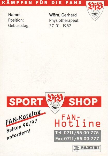 Autogramm Fussball | VfB Stuttgart | 1996 rot | Gerhard WÖRN