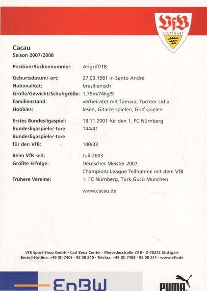 Autogramm Fussball | VfB Stuttgart | 2007 | CACAU