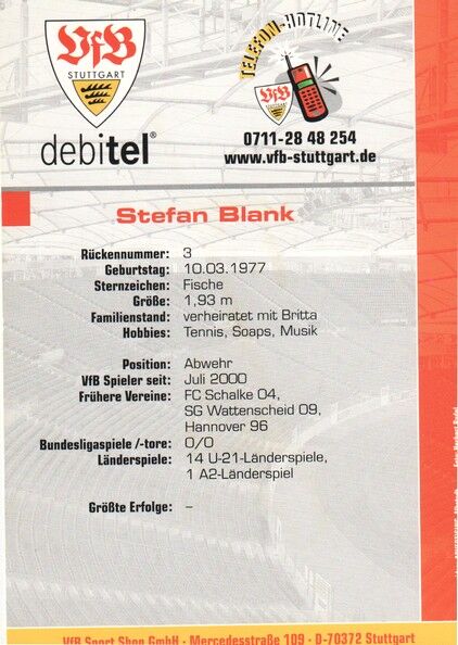 Autogramm Fussball | VfB Stuttgart | 2000 | Stefan BLANK