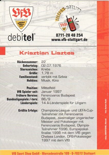 Autogramm Fussball | VfB Stuttgart | 2000 | Krisztian LISZTES