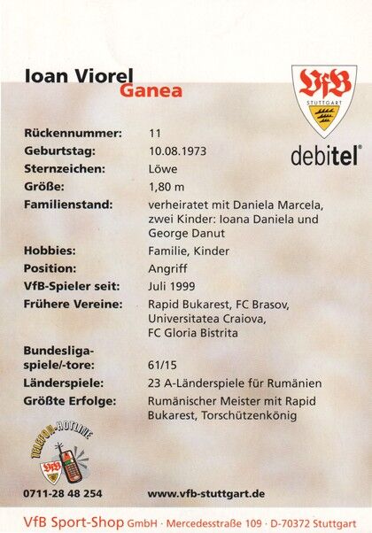 Autogramm Fussball | VfB Stuttgart | 2001 | Ioan Viorel GANEA