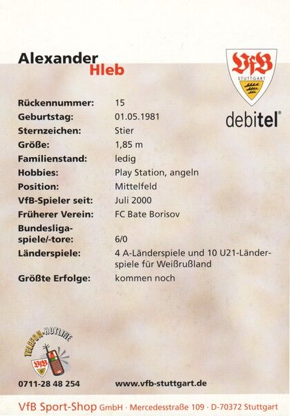 Autogramm Fussball | VfB Stuttgart | 2001 | Alexander HLEB