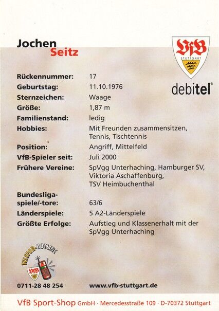 Autogramm Fussball | VfB Stuttgart | 2001 | Jochen SEITZ