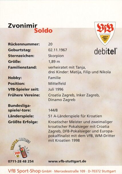 Autogramm Fussball | VfB Stuttgart | 2001 | Zvonimir SOLDO