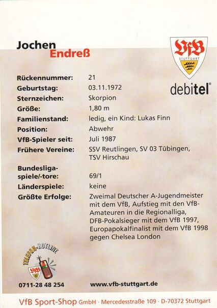 Autogramm Fussball | VfB Stuttgart | 2001 | Jochen ENDRESS