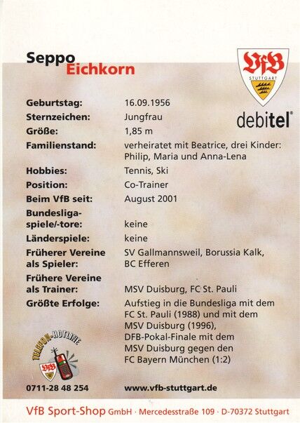 Autogramm Fussball | VfB Stuttgart | 2001 | Josef EICHKORN